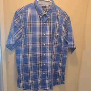 3/$17 Chaps Men's Short Sleeve Blue Plaid Shirt